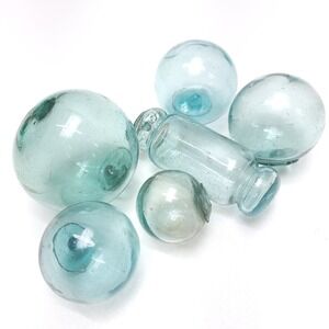 Japanese Blown‎ Glass Floats LOT of 6 Mixed Size 2-4 in. Round Rolling Pin